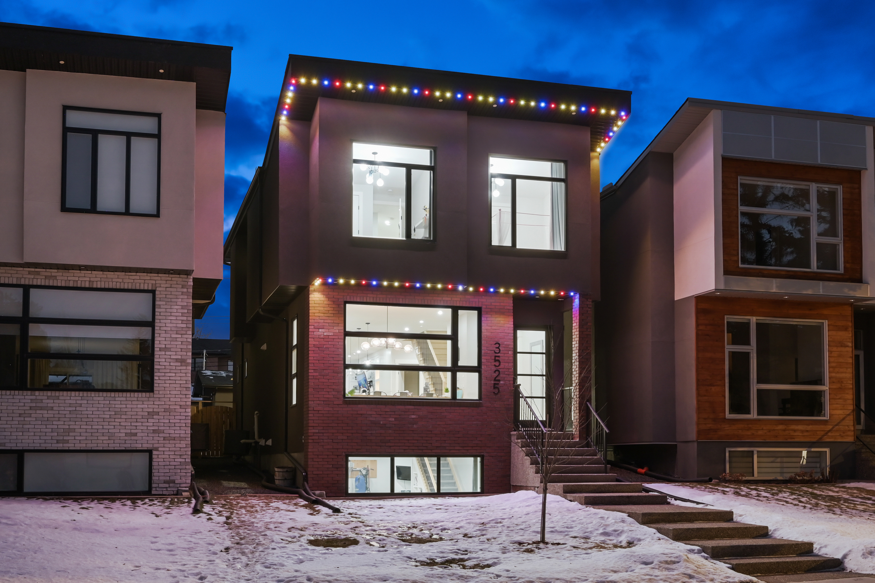 Calgary home programmed in team colours for game night using Gemstone Lights permanent LED system